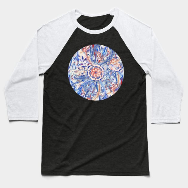 Boho Flower Burst in Red and Blue Baseball T-Shirt by micklyn